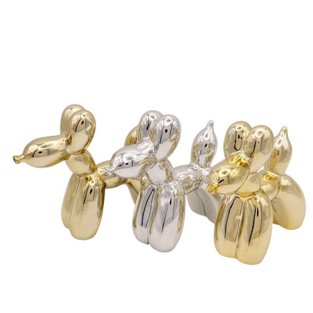 Balloon Animal Dog Figurine Statue Set 4in Gold Silver Pop Art  Modern Decor